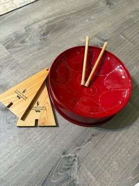 The Calypso Steel Drum 10 inch w/  Wooden Mallets - Woodstock Percussion Inc Red